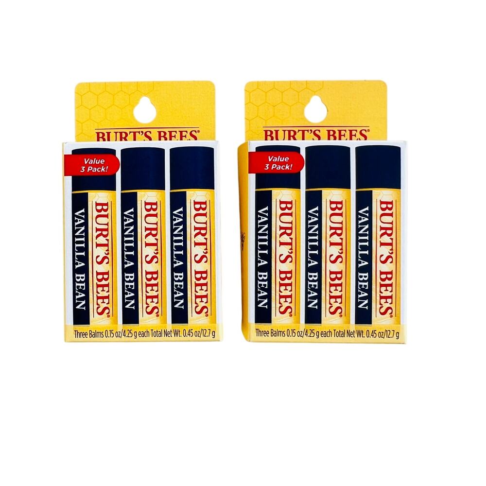 Burt's Bees Moisturizing Lip Balm Vanilla Bean 3ct Lot of 2 Packs (6T)